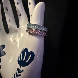 Silver and Pink Geometric Band Ring